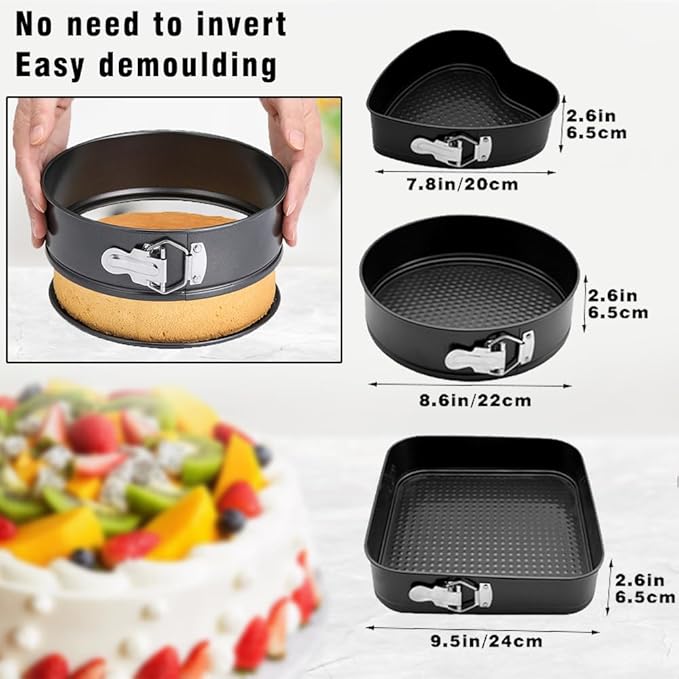 3-Piece Springform Cake Pan Set (24cm / 26cm / 28cm)